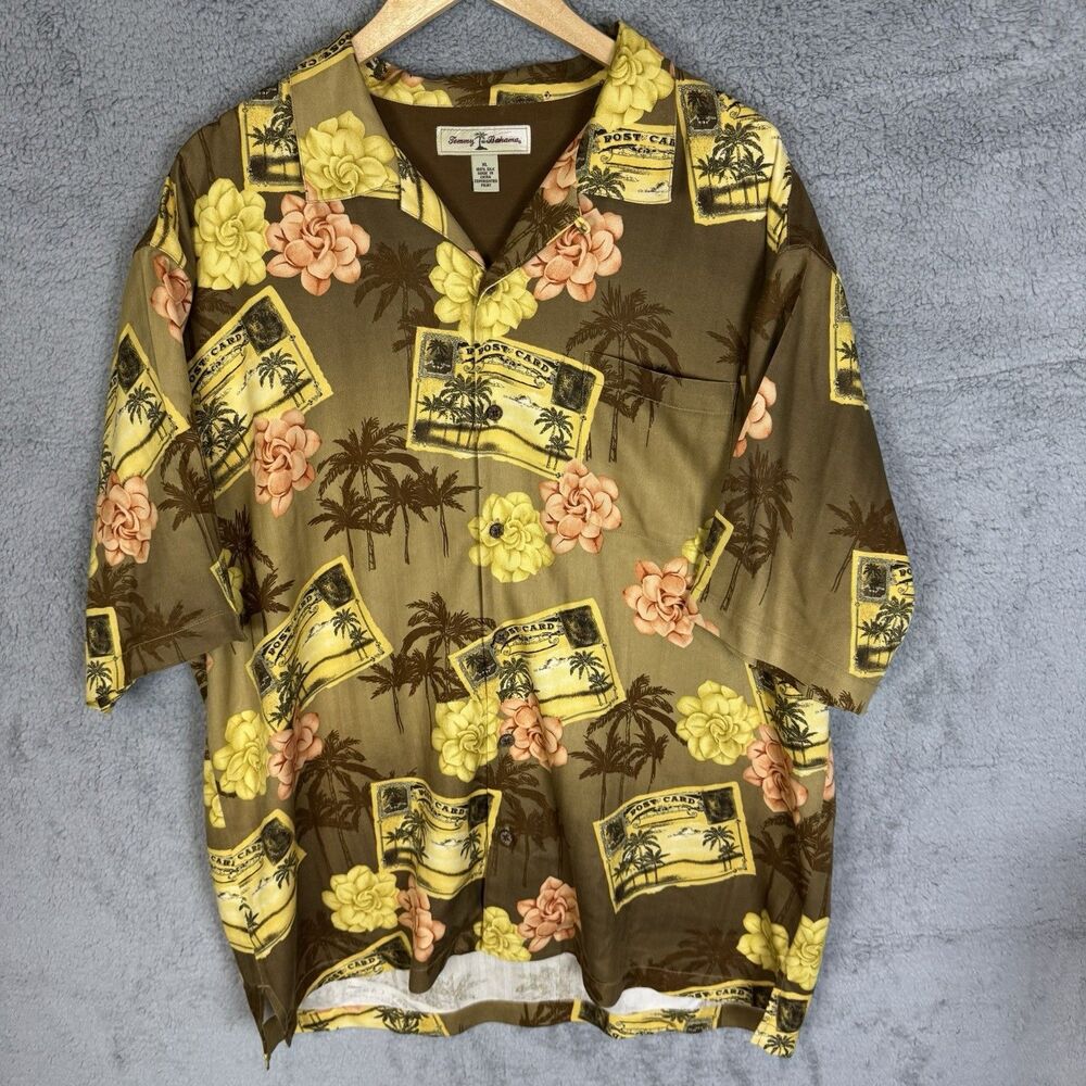 S Tommy Bahama Shirt Mens XL Floral Silk Short Sleeve Hawaiian Button Up